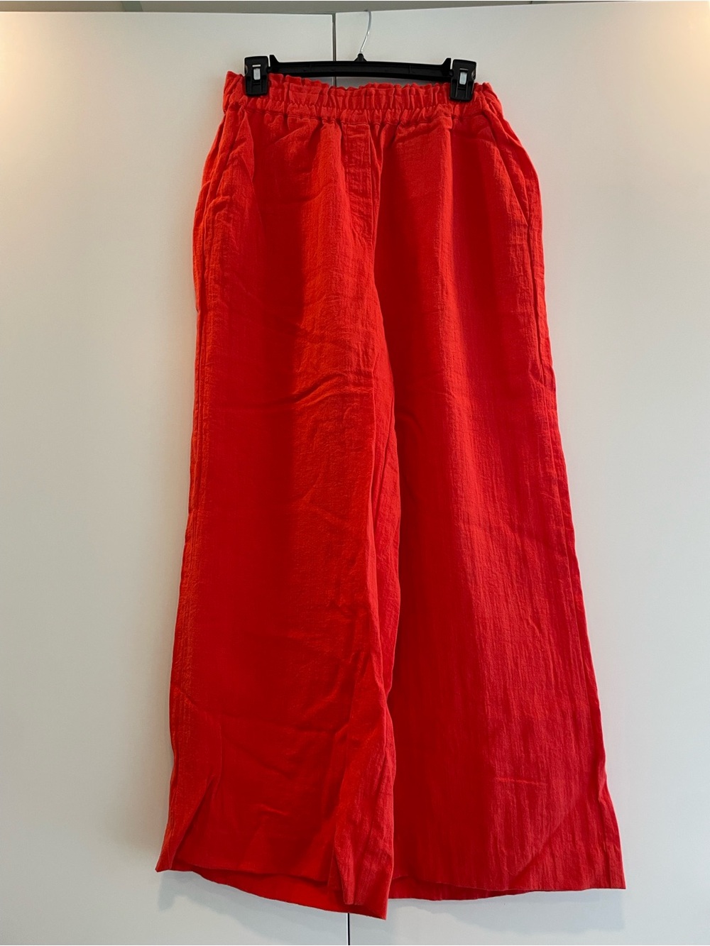 Bright Red Wide-Leg Linen Pants